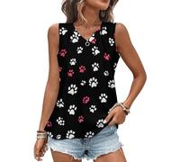 Canottiere da donna con stampa di zampa di gatto gattino magliette estive con scollo a V T-shirt senza maniche alla moda vestibilità ampia, Stile 3, 3XL