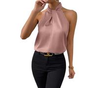 Canottiere da Donna Top in Raso di Seta con Scollo all'Americana Frontale A Torsione, Lotus Color, L
