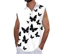 Canottiere da uomo di grandi dimensioni, gilet hawaiano, senza maniche, maglietta casual senza maniche, leggera, vestibilità regolare, traspirante, stampa spiaggia, canottiere da uomo, bianco, M