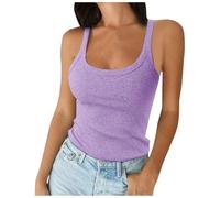 Canottiere Donna con Cinturino per Spaghetti Scollo Rotondo Costine Slim Cotone Basic Senza Maniche Strati Divise Lavoro Shirt Strass