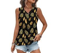 Canottiere estive con foglie di palma tropicale per le donne magliette estive con scollo a V T-shirt alla moda senza maniche Tee Loose Fit, Stile 5, 3XL