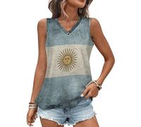Canottiere vintage con bandiera argentina per le donne estive con scollo a V magliette alla moda senza maniche t-shirt vestibilità ampia, Stile:, L