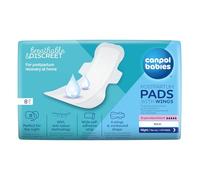Canpol babies Discreti assorbenti postpartum con ali per la notte, ultra assorbente, di dimensioni allungate, morbido e traspirante, striscia adesiva larga