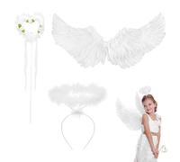 CANRNYACBZ Ali d'angelo, bianco, 60 x 35 cm, costume da angelo con alone e bacchetta magica, ali di piuma, angelo bianco, costume da angelo da donna, per Halloween, carnevale, cosplay, feste, cosplay