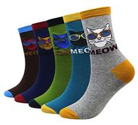 Cansok Calzini da uomo Gatto con gli occhiali novità dell'equipaggio al polpaccio del vestito confezione da 5