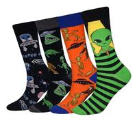 Cansok Calzini da uomo Straniero Extraterrestri novità dell'equipaggio al polpaccio del vestito confezione da 4