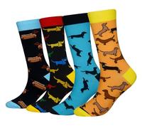 Cansok EUR 42-46 Calzini da uomo Bassotto Cane Hot Dog Animale novità dell'equipaggio al polpaccio del vestito confezione da 4