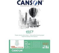 Canson 1557 - Blocco da 30 fogli di carta da disegno, grana leggera, 180 g, colore: Bianco puro 21 x 29,7 cm - A4 collato 1 lato