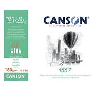 Canson 1557 - Blocco da 30 fogli di carta da disegno, grana leggera, 180 g, colore: Bianco puro 42x59,4 cm - A2 collato 1 lato