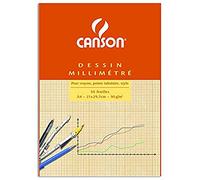 Canson A4, 90 gsm, pagine incollate, fascetta laterale, stampa millimetri-Carta da disegno, 50 fogli