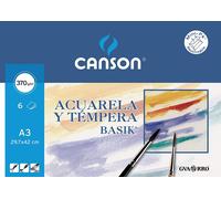 Canson Acquerello Basik Minipack da 6 fogli A3 - 297x42 cm - 370 g - Colore bianco