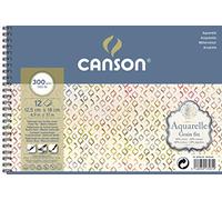 CANSON Aquarelle , Album per acquerelli, spiralato lato corto, 12,5 x 18 cm, 12 fogli 300g/m2 grana fine