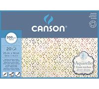 Canson Aquarelle - Blocco per acquerelli, collati 4 lati, 25 x 36 cm, 20 fogli 300g/m2 grana ruvida