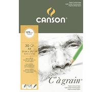 CANSON "C" à Grain', Blocco Carta da Disegno 30 Fogli 125 g Grana Fine Bianco Naturale 21 x 29.7 cm, A4, Collato Lato Corto