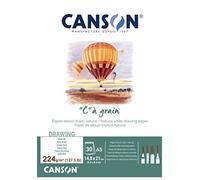 Canson 'C a grain' Blocco Carta Da Disegno 30 fogli 224 g grana fine bianco naturale 14,8 x 21 cm - A5 bianco naturale collato lato corto