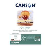Canson 'C a grain' Blocco Carta Da Disegno 30 fogli 224 g grana fine bianco naturale 21 x 29,7 cm - A4 bianco naturale collato lato corto