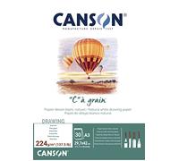 Canson 'C a grain' Blocco Carta Da Disegno 30 fogli 224 g grana fine bianco naturale 29,7 x 42 cm - A3 bianco naturale collato lato corto