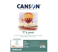 Canson 'C à grain' Blocco di carta da disegno, 30 fogli, 180 g/mq, grana fine, colore: Bianco naturale 29,7 x 42 cm - A3 bianco collato lato corto