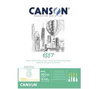 Canson - carta 1557 Blocco da 50 fogli di carta da disegno, 120 g, grana leggera, formato A3, colore: Bianco collato 1 lato