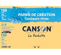 CANSON 1 busta da 12 fogli di carta da disegno A4, 150 g, colori vivaci