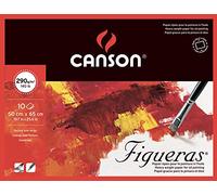 Canson Figueras, Blocco da disegno per colori a olio e acrilico 10 fogli, 290 g, grana in tela di lino, Bianco naturale 50 x 65 cm collato 4 lati