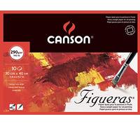 Canson Figueras - Blocco da disegno per colori a olio e acrilico 10 fogli, 290 g, grana in tela di lino, colore: Bianco naturale 30 x 40 cm collato 4 lati