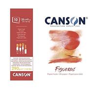CANSON Figueras, Blocco da Disegno per Colori a Olio e Acrilico 10 Fogli, 290 g, grana in Tela di Lino, Bianco Naturale 41 x 33 cm Collato Lato Corto