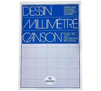 Canson, formato A3, 90 g/m², lato incollato Pad Blue Print millimetri-Carta da disegno, 50 fogli