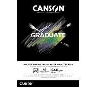 Canson Graduate Mix Media Blocco da disegno collato lato corto, A3, 20 fogli neri, sottile 240 g/m
