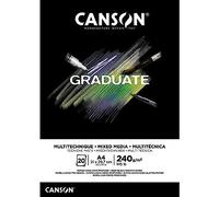 Canson Graduate Mix Media Blocco da disegno collato lato corto, A4, 20 fogli neri, sottile 240 g/m
