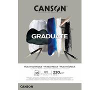 Canson Graduate Mixed Media grigio,album da disegno collato lato corto,A4,30 fogli,due lati : ruvido e liscio,220g/m