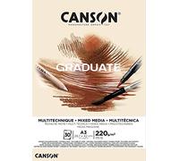 Canson Graduate Mixed Media naturale, album da disegno collato lato corto, A3, 30 fogli, due lati, ruvido e liscio, 220g/m, ocra