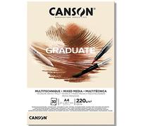 Canson Graduate Mixed Media naturale,album da disegno collato lato corto,A4,30 fogli,due lati : ruvido e liscio,220g/m