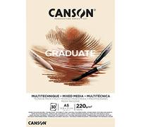 Canson Graduate Mixed Media naturale, album da disegno collato lato corto, A5, 30 fogli, due lati : ruvido e liscio, 220g/m, ocra