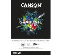 Canson Graduate Papier dessin noir,album collato lato cortocarta da disegno nera,liscia,A4,20 fogli,120 g/m