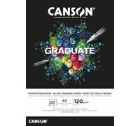 Canson Graduate Papier dessin noir,album collato lato cortocarta da disegno nera,liscia,A5,20 fogli,120 g/m