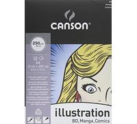 Canson Illustration blocco collato lato corto per illustrazione, fumetti e manga, carta liscia e bianchissima, A4, 12 fogli, 250g/m