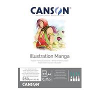 Canson Illustration blocco collato lato corto per illustrazione, fumetti e manga, carta liscia e bianchissima, A4, 12 fogli, 250g/m