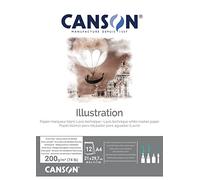 Canson Illustration Blocco incollato A4 12 fogli liscio 200 g, ottimi per marcatore, pennarello, stilografia, matite
