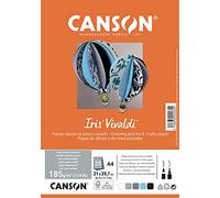 CANSON Iris Vivaldi - Confezione da 25 fogli di carta A4, 185 g/m², colori assortiti