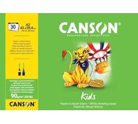 Canson Kids, Carta da disegno bianca, Grando leggero, 90gsm, Incollati sul lato lungo, A2-42x59,4cm, Bianco, 30 fogli