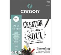 CANSON Lettering (dipingere e disegnare lettere) blocco collato lato corto,24x32,20 fogli,200 g/m, molto liscia