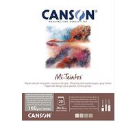 Canson Mi-Teintes- Blocco di 20 fogli 24 x 32, 160 g/m², toni grigi, collato lato corto