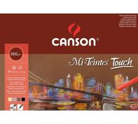 Canson Mi-Teintes touch ,blocco collato lato lungo ,A3, 12 fogli 4 colori assortiti crema,grigio,seppia,nero , 350 gm2