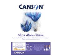 Canson Mix Media Essentia, Blocco carta collato corto per tecniche umide, A3, 30 Fogli, 250 gm, grana fine