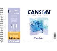 Canson Montval, Blocco da Disegno per Acquerello, Guazzo, Acrilico, 13,5x21 cm 300 gm, Grana Fine,12 Fogli, Spiralato Lato Corto