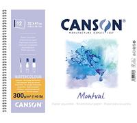 Canson Montval, Blocco da Disegno per Acquerello, Guazzo, Acrilico 32x41 cm 300gm, Grana Fine,12 Fogli, Spiralato Lato Corto