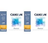 Canson Montval - Blocco per acquerello,guazzo,acrilico, collato 4 lati 19 x 24 cm, 12 fogli, 300 g/m² grana fine (Confezione da 2)