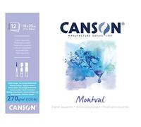 Canson Montval - Blocco per acquerello,guazzo,acrilico,collato lato corto 18 x 25 cm, 12 fogli, 270 g/m² grana nuvola