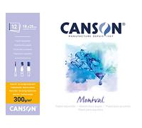 Canson Montval - Blocco per Acquerello, Guazzo, Acrilico, Collato Lato Corto 18 x 25 cm, 12 fogli, 300 g/m² Grana Fine